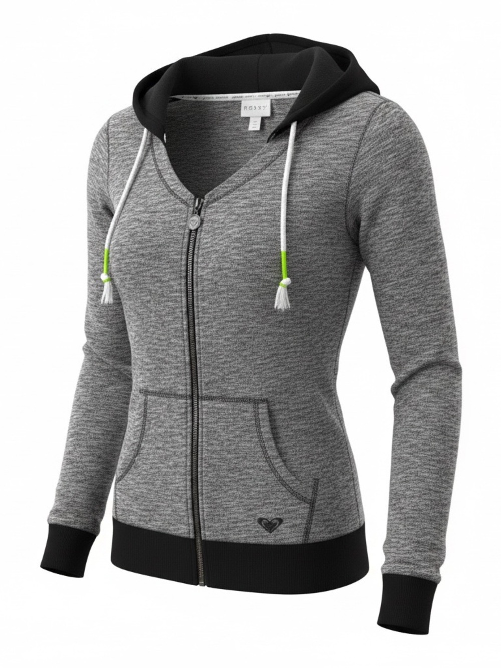 Roxy | Scoop Neck Lightweight Full-zip Hoodie Black & White Tweed Texture | S